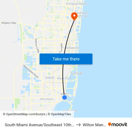 South Miami Avenue/Southeast 10th Street to Wilton Manors map