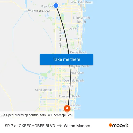 SR 7 at  OKEECHOBEE BLVD to Wilton Manors map