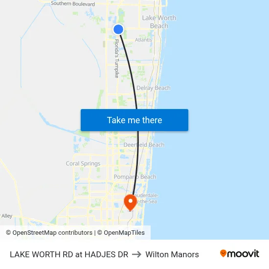 LAKE WORTH RD at HADJES DR to Wilton Manors map
