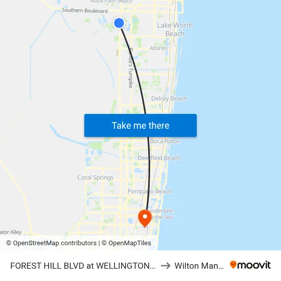 FOREST HILL BLVD at WELLINGTON MED to Wilton Manors map