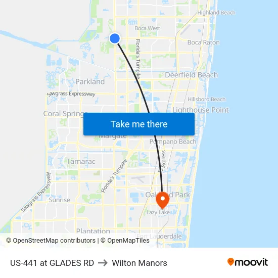 US-441 at GLADES RD to Wilton Manors map