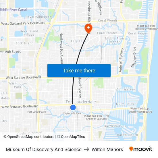 Museum Of Discovery And Science to Wilton Manors map