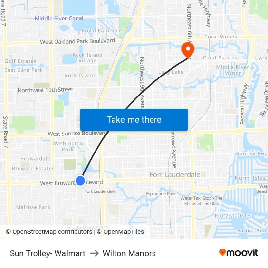 Sun Trolley- Walmart to Wilton Manors map