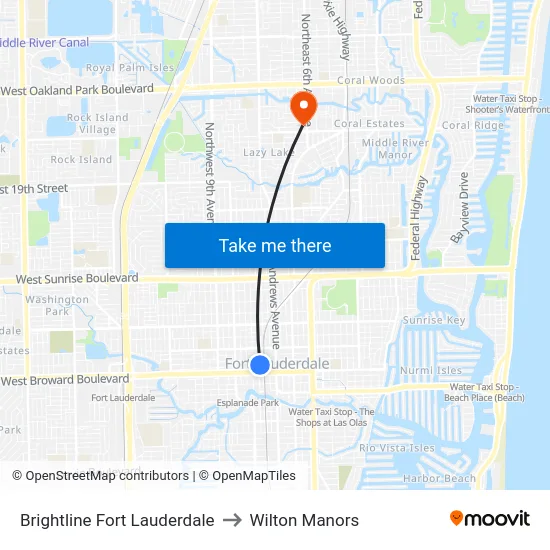 Brightline Fort Lauderdale to Wilton Manors map