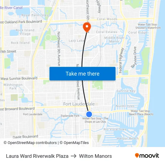 Laura Ward Riverwalk Plaza to Wilton Manors map