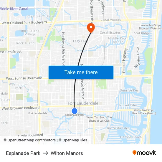 Esplanade Park to Wilton Manors map