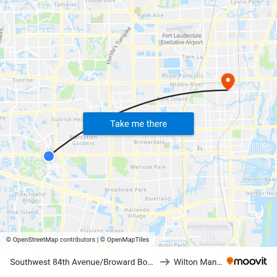 Southwest 84th Avenue/Broward Boulevard to Wilton Manors map