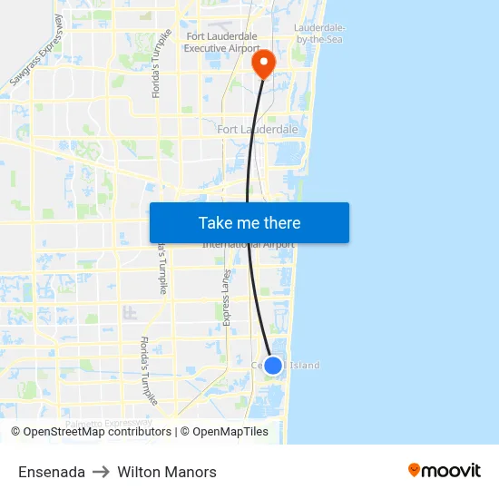 Ensenada to Wilton Manors map