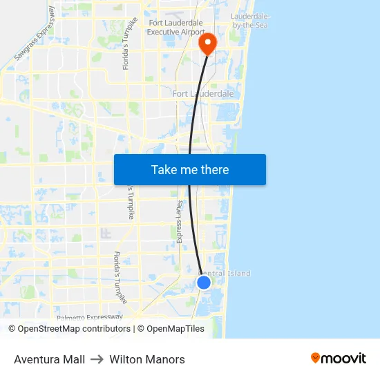 Aventura Mall to Wilton Manors map