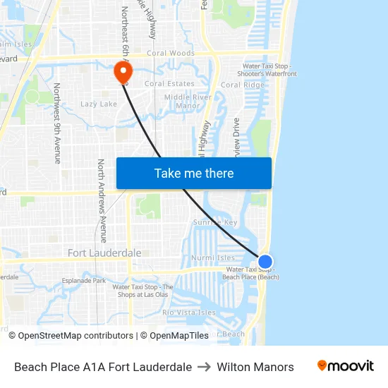 Beach Place A1A Fort Lauderdale to Wilton Manors map