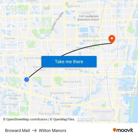 Broward Mall to Wilton Manors map