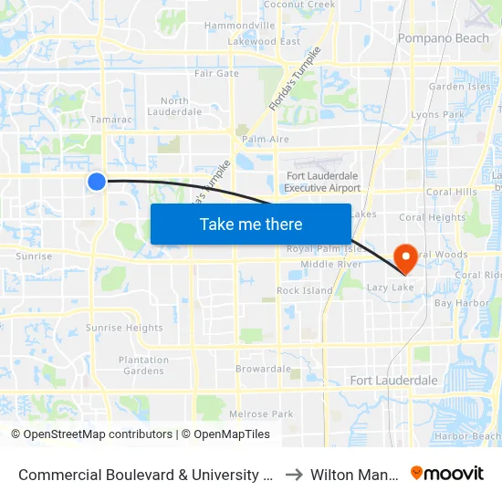 Commercial Boulevard & University Drive to Wilton Manors map