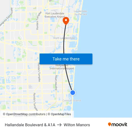 Hallandale Boulevard & A1A to Wilton Manors map