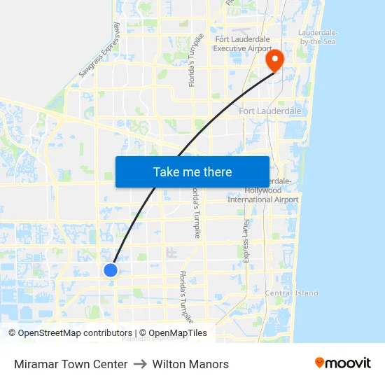 Miramar Town Center to Wilton Manors map