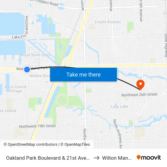 Oakland Park Boulevard & 21st Avenue to Wilton Manors map
