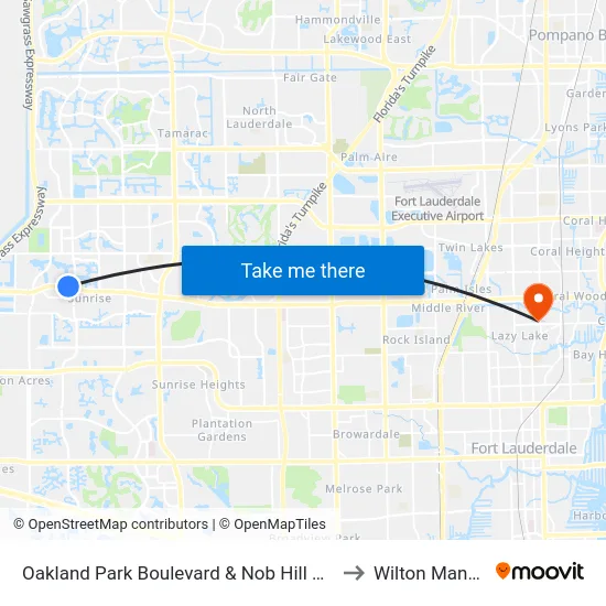 Oakland Park Boulevard & Nob Hill Road to Wilton Manors map