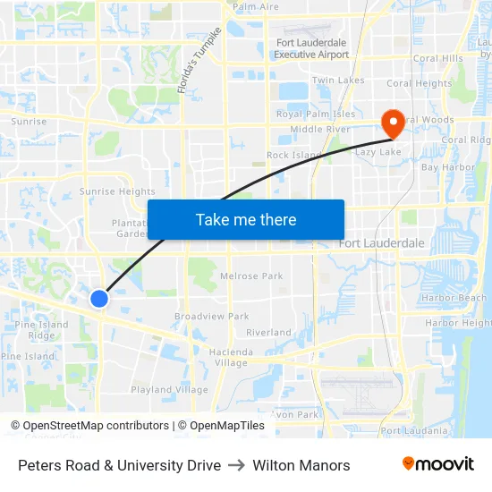 Peters Road & University Drive to Wilton Manors map