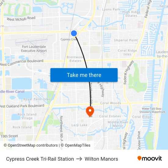 Cypress Creek Tri-Rail Station to Wilton Manors map