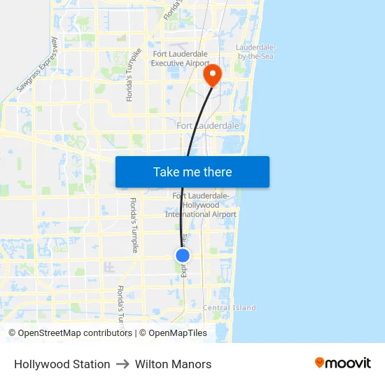 Hollywood Station to Wilton Manors map