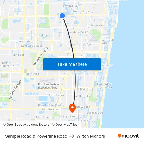 Sample Road & Powerline Road to Wilton Manors map