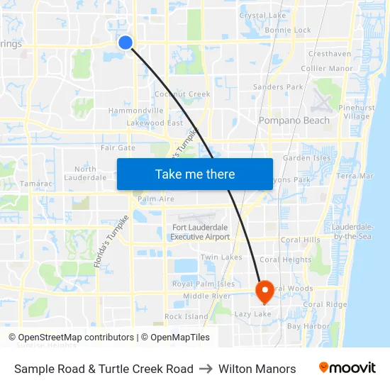 Sample Road & Turtle Creek Road to Wilton Manors map