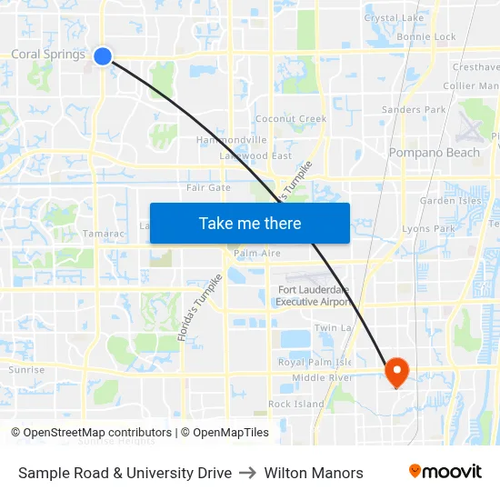 Sample Road & University Drive to Wilton Manors map
