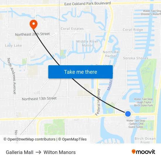 Galleria Mall to Wilton Manors map