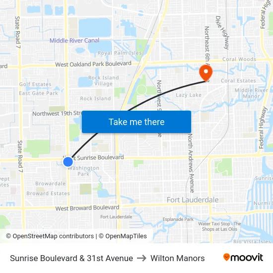 Sunrise Boulevard & 31st Avenue to Wilton Manors map