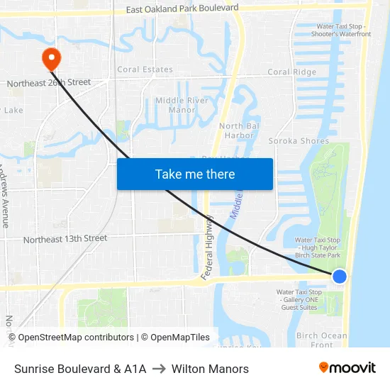 Sunrise Boulevard & A1A to Wilton Manors map