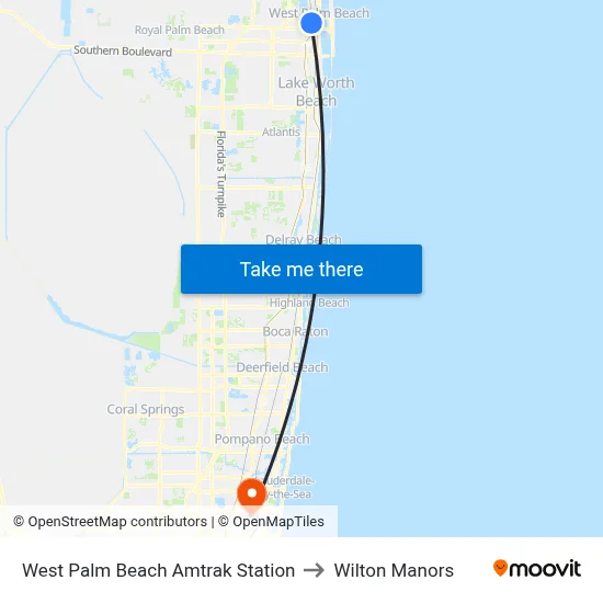 West Palm Beach Amtrak Station to Wilton Manors map