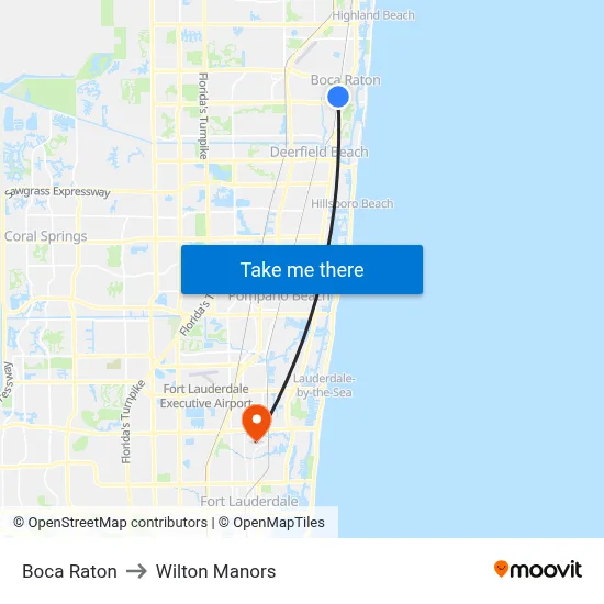 Boca Raton to Wilton Manors map