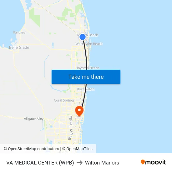 VA MEDICAL CENTER (WPB) to Wilton Manors map