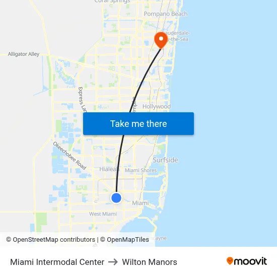 Miami Intermodal Center to Wilton Manors map