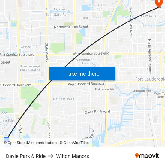 Davie Park & Ride to Wilton Manors map