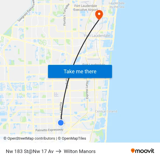 Nw 183 St@Nw 17 Av to Wilton Manors map