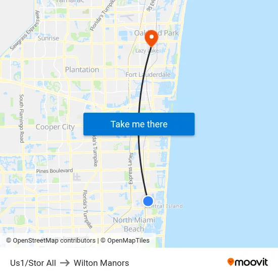 Us1/Stor All to Wilton Manors map