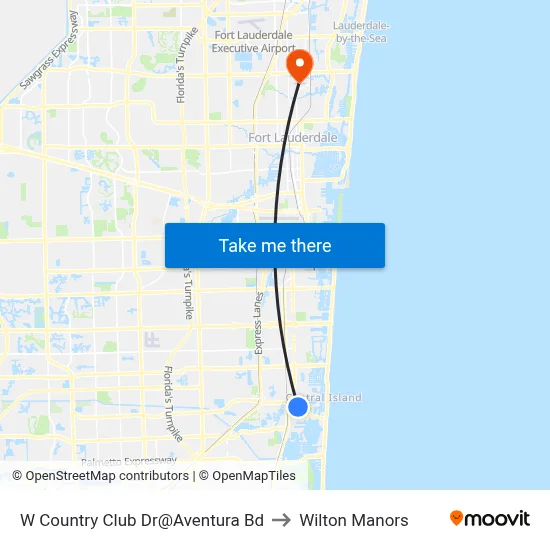 W Country Club Dr@Aventura Bd to Wilton Manors map