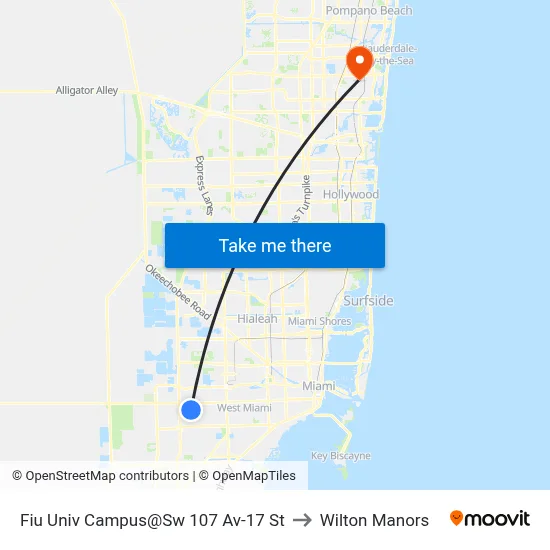 Fiu Univ Campus@Sw 107 Av-17 St to Wilton Manors map