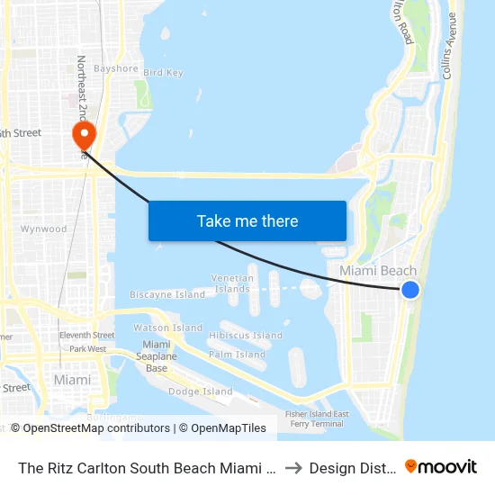 The Ritz Carlton South Beach Miami Beach to Design District map