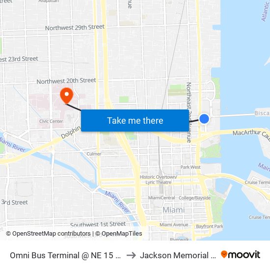 Omni Bus Terminal @ NE 15 St/Biscayne to Jackson Memorial Hospital map