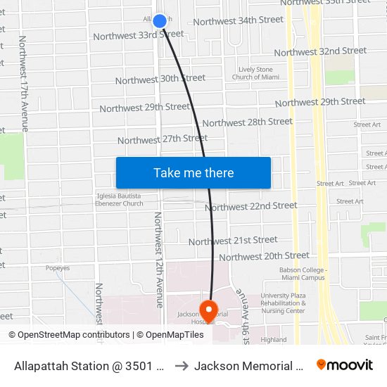 Allapattah Station @ 3501 NW 12 Av to Jackson Memorial Hospital map