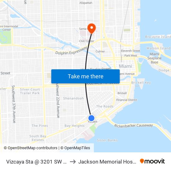 Vizcaya Sta @ 3201 SW 1 Av to Jackson Memorial Hospital map