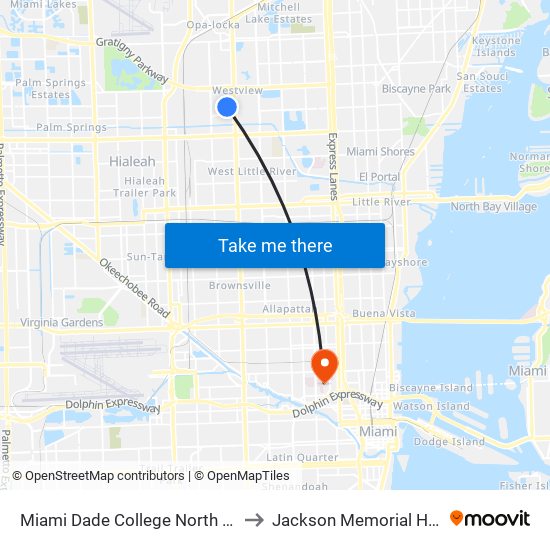 Miami Dade College North Campus to Jackson Memorial Hospital map