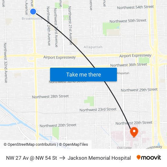 NW 27 Av @ NW 54 St to Jackson Memorial Hospital map