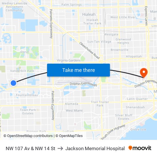 NW 107 Av & NW 14 St to Jackson Memorial Hospital map