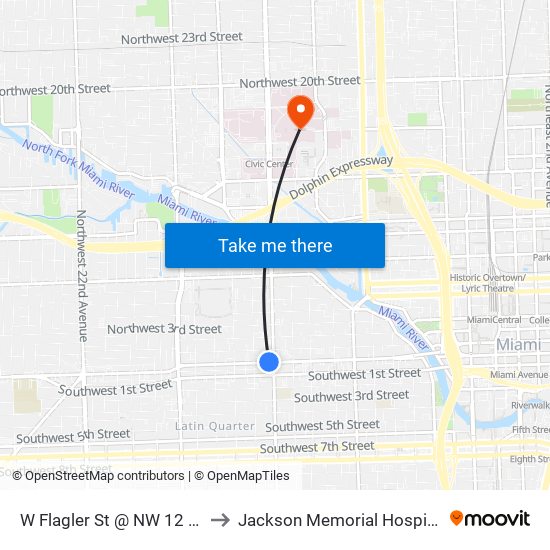 W Flagler St @ NW 12 Av to Jackson Memorial Hospital map
