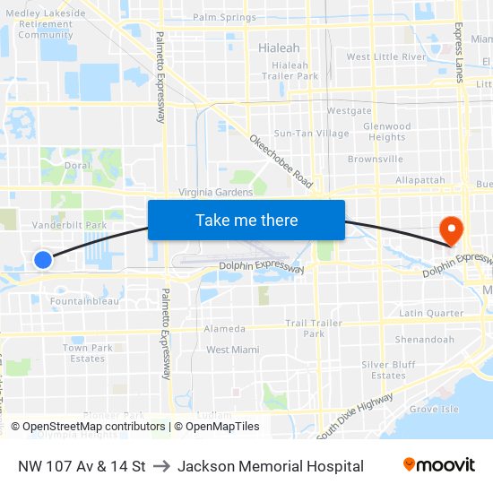 NW 107 Av & 14 St to Jackson Memorial Hospital map