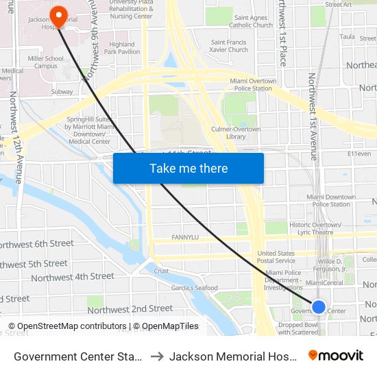 Government Center Station to Jackson Memorial Hospital map