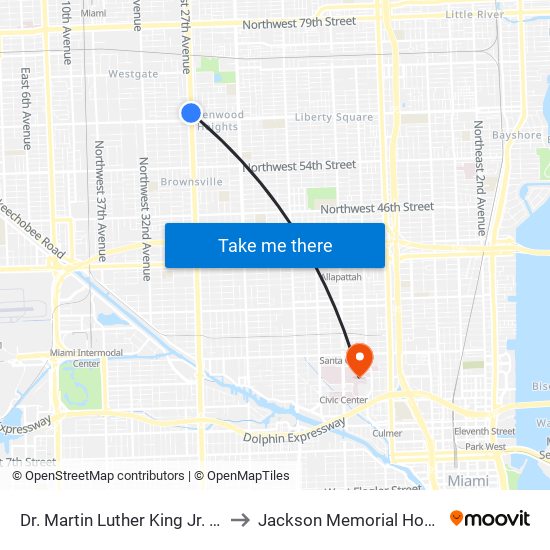 Dr. Martin Luther King Jr. Plaza to Jackson Memorial Hospital map