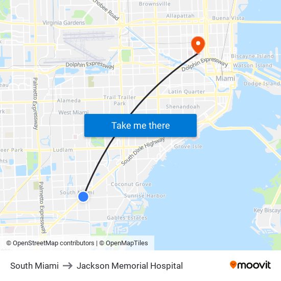 South Miami to Jackson Memorial Hospital map